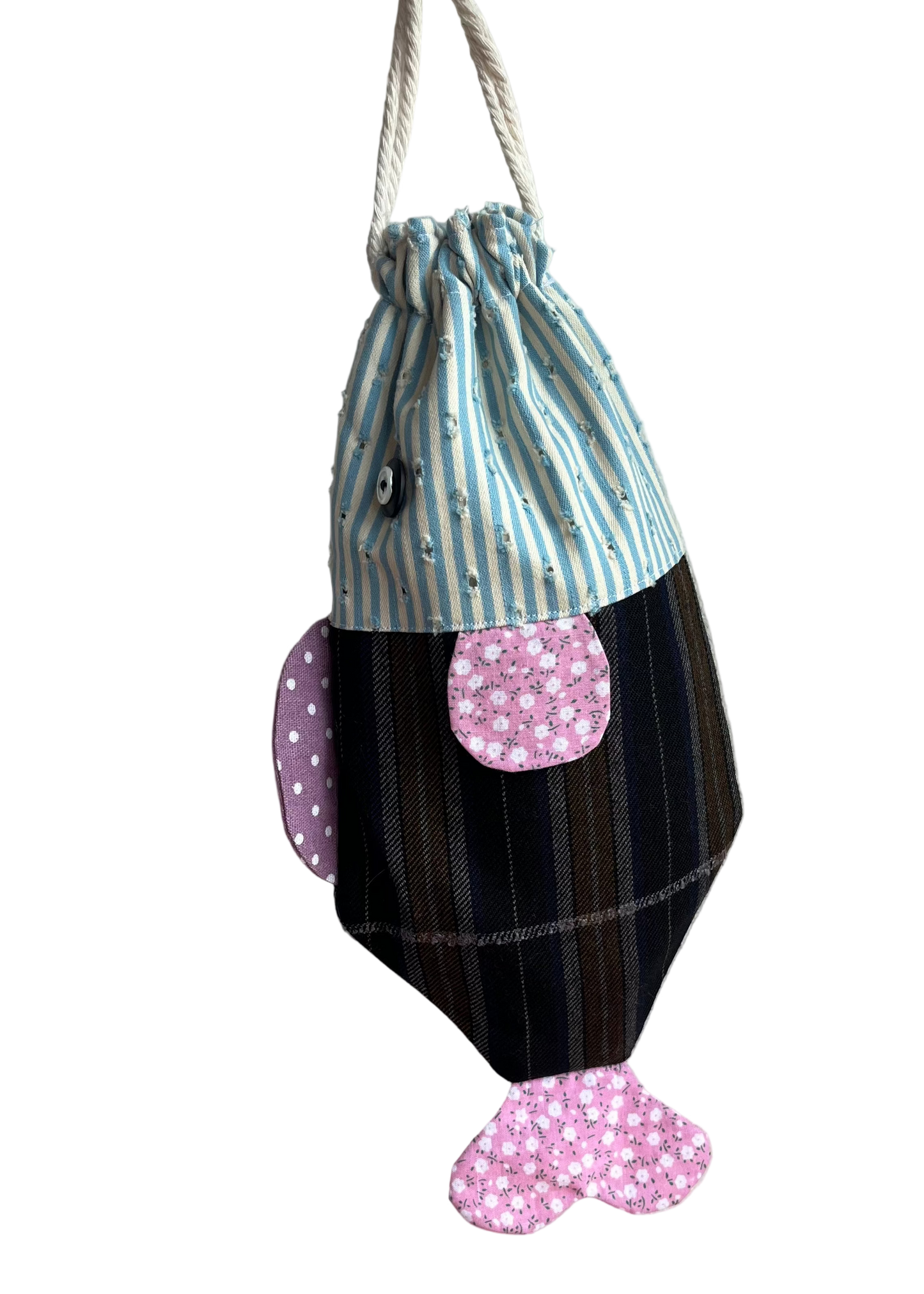 Patchwork Fish Drawstring Pouch - Design C