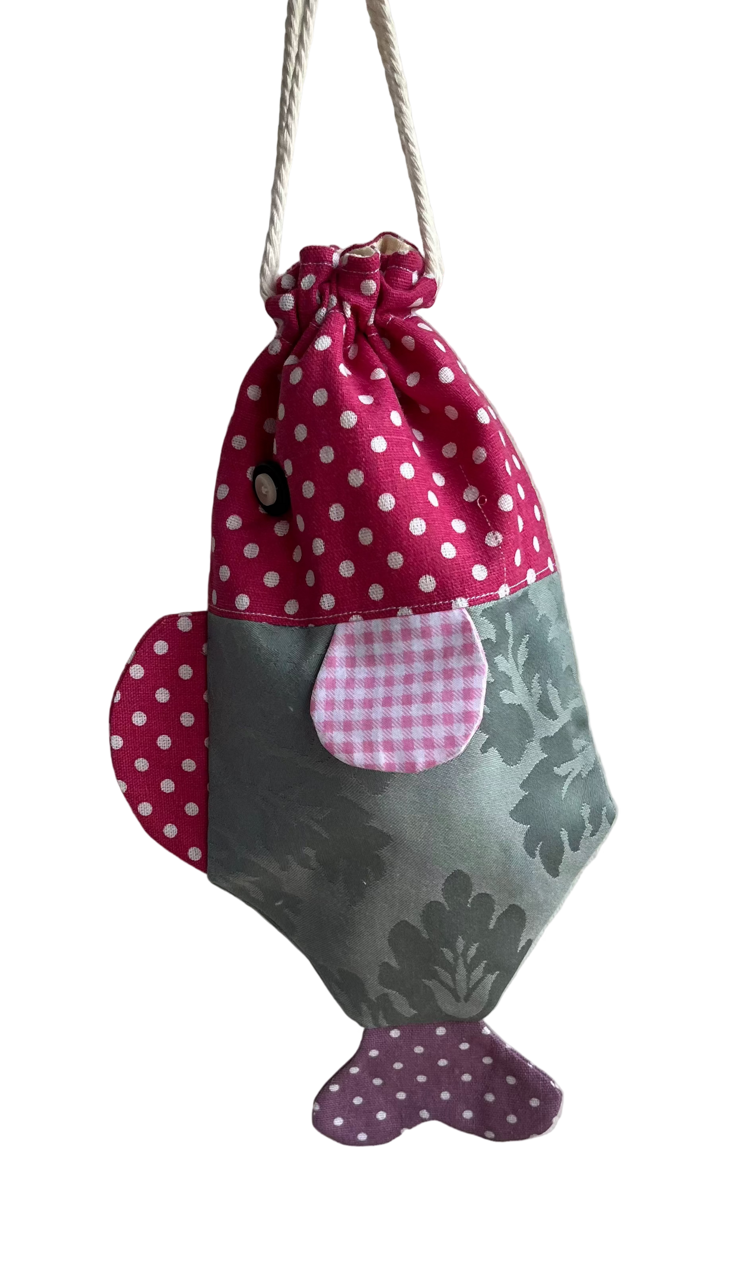 Patchwork Fish Drawstring Pouch - Design G
