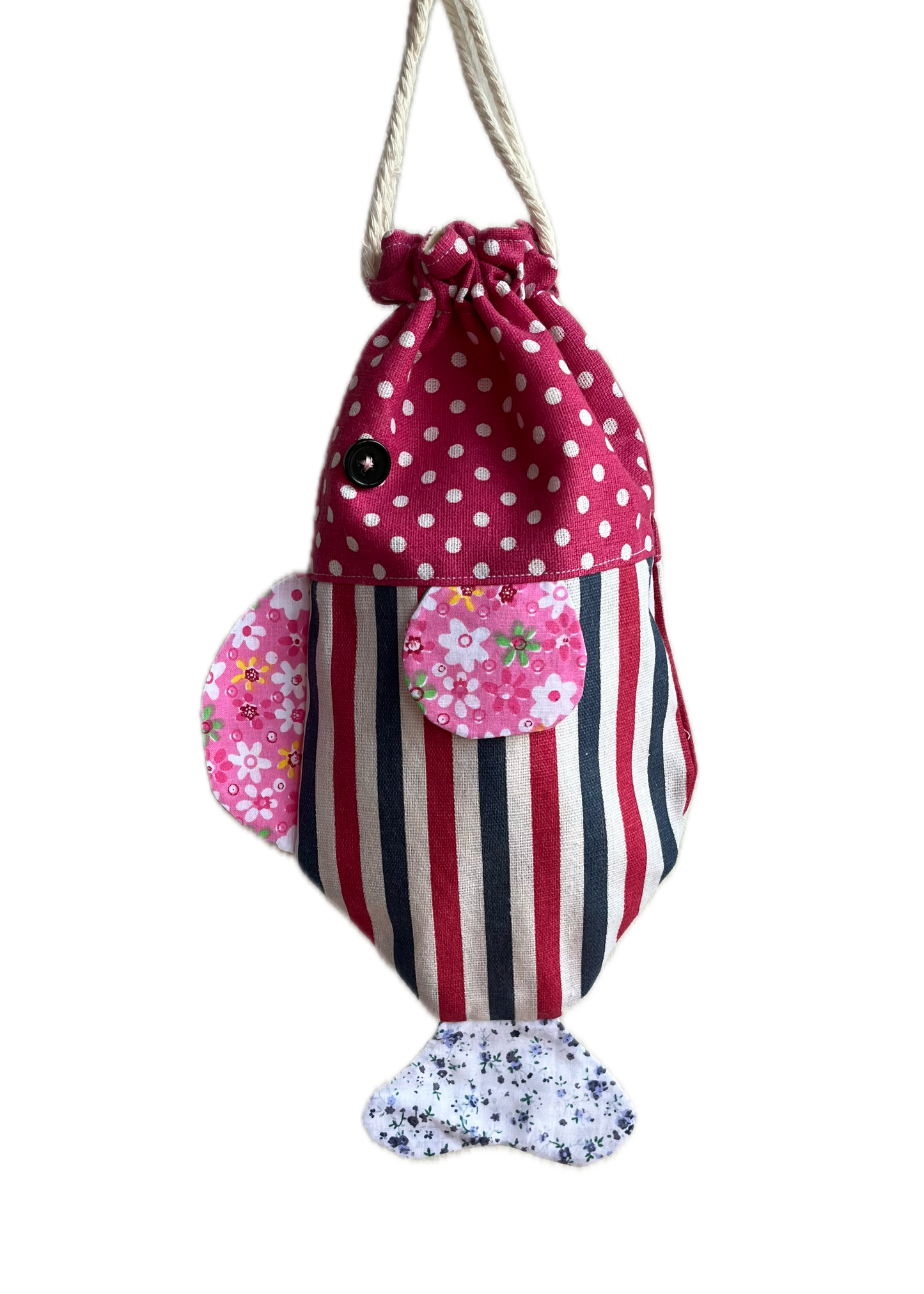 Patchwork Fish Drawstring Pouch - Design A