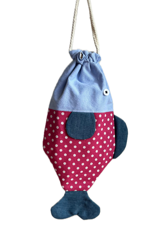 Patchwork Fish Drawstring Pouch - Design B