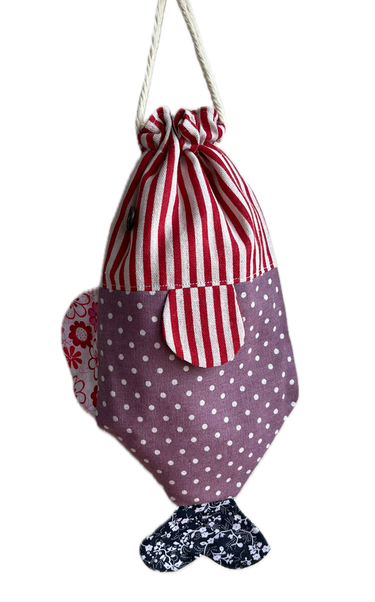 Patchwork Fish Drawstring Pouch - Design D