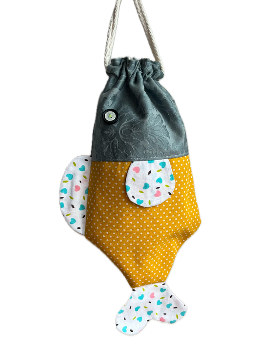 Patchwork Fish Drawstring Pouch - Design E