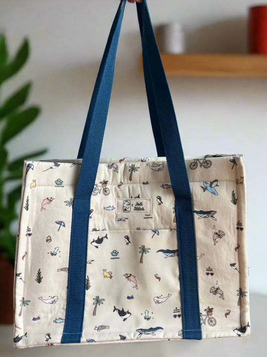 [MADE-TO-ORDER] Padded Book Tote - Ocean Weaves