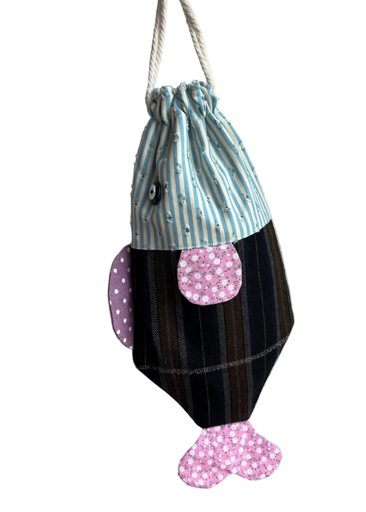 Patchwork Fish Drawstring Pouch - Design C