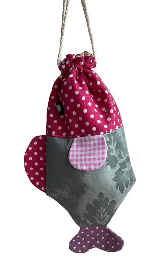 Patchwork Fish Drawstring Pouch - Design G