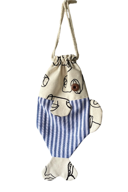 Patchwork Fish Drawstring Pouch - Design A