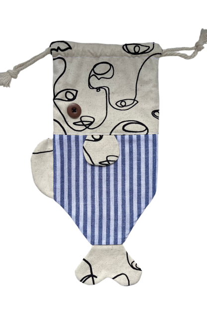 Patchwork Fish Drawstring Pouch - Design A