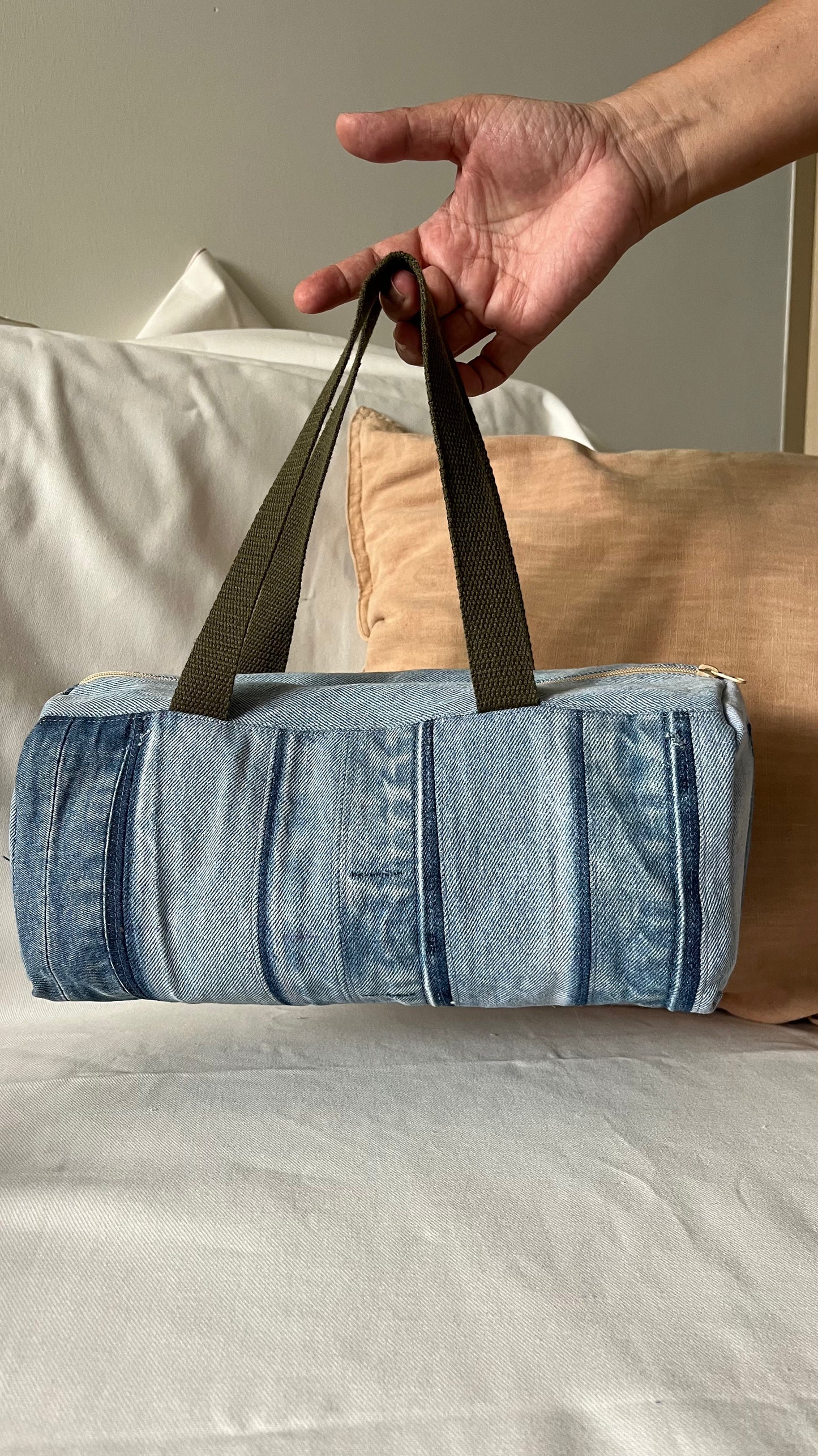 Denim Patchwork Bowling Bag