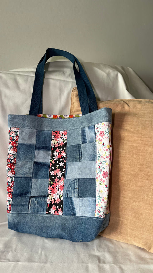 Denim Patchwork Tote Bag
