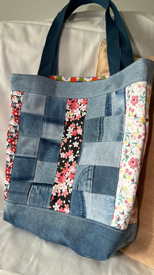Denim Patchwork Tote Bag