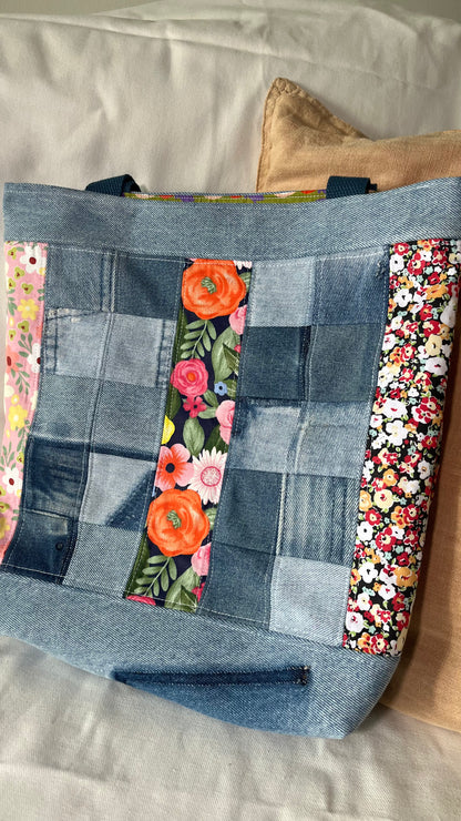 Denim Patchwork Tote Bag