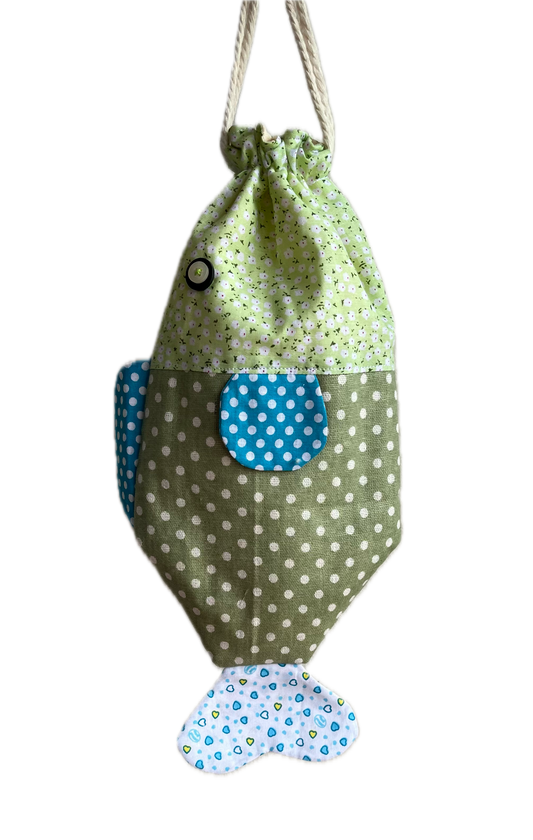 Patchwork Fish Drawstring Pouch - Design F