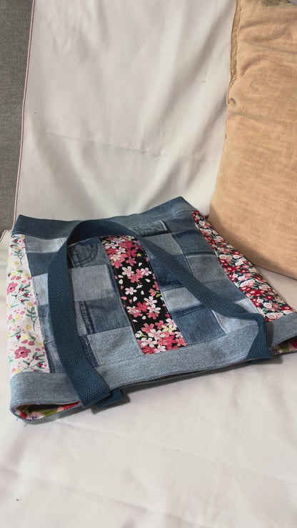 Denim Patchwork Tote Bag